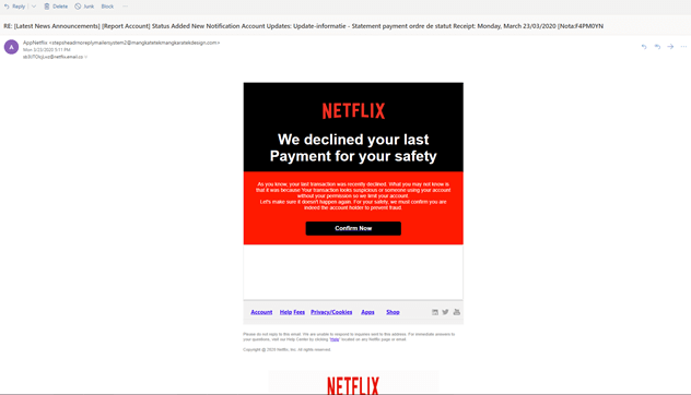 Coronavirus phishing email example
