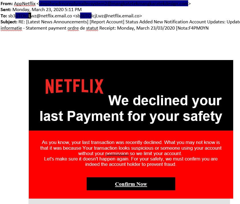COVID-19 phishing email example about access to online platforms