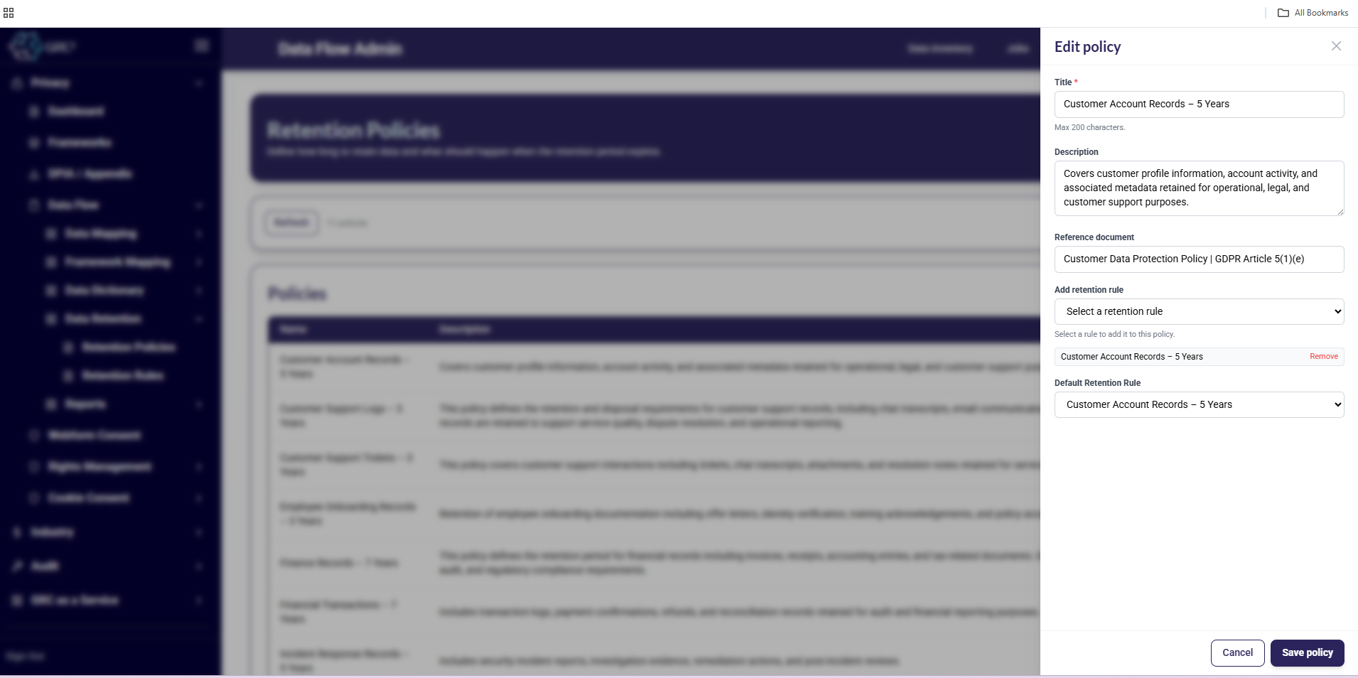 Retention dashboard preview